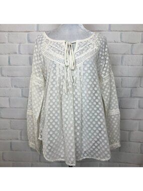 Sundance Off-white Polka Dot Peasant Bohemian Blouse Size XS
